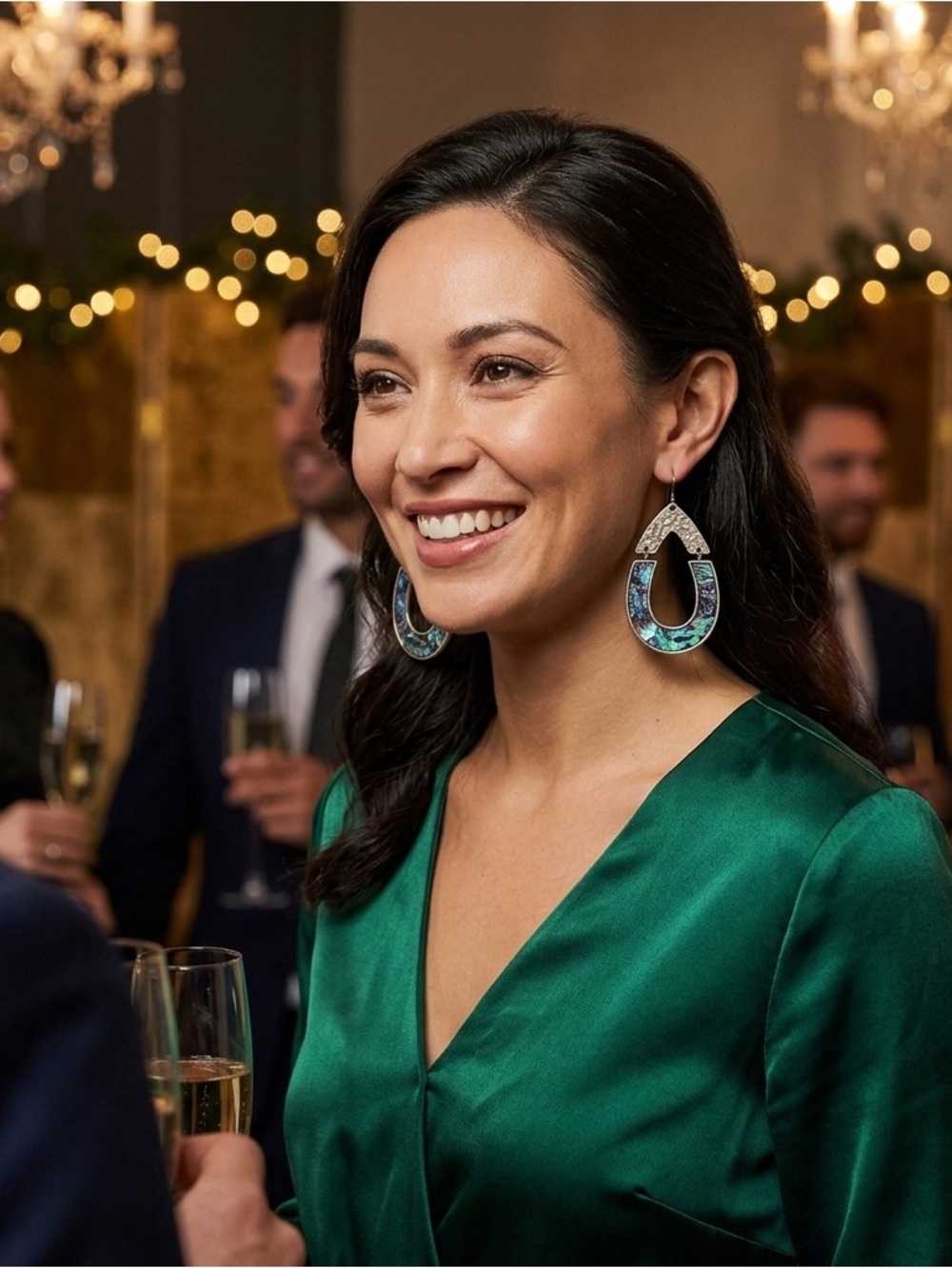 Chunky Gold and Abalone Drop Earrings